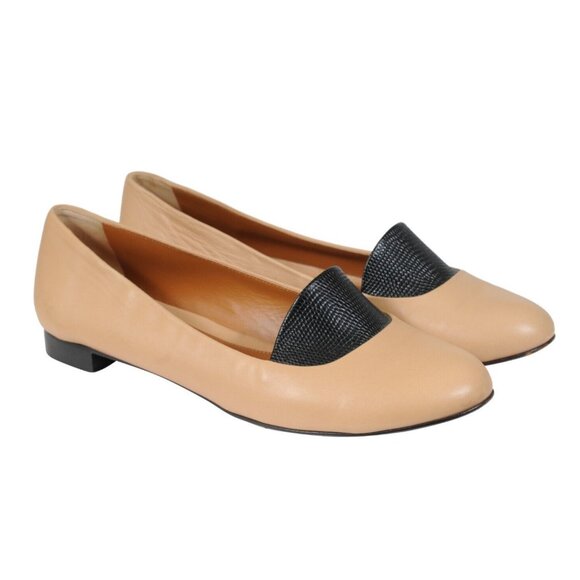 Fendi Womens Ballet Flats US 9.5 EU 39.5 Tan Brown Leather Black Lizard Accent